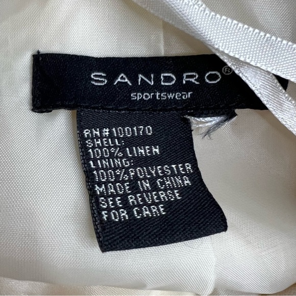 SANDRO SPORTSWEAR Linen Double Breasted Ivory Jacket Size L - Picture 2 of 7